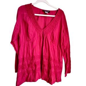 Vintage Pyramid Collection Burgundy Embroidered Tunic Top Boho Plus Size 1X